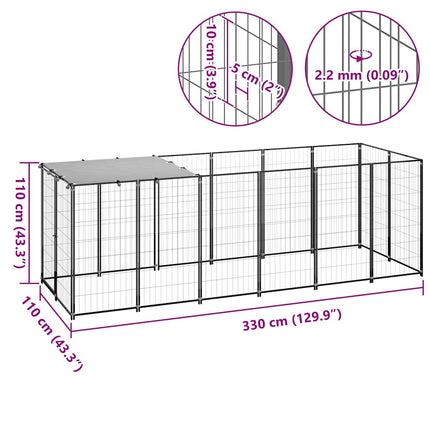 Hundgård svart 330x110x110 cm stål