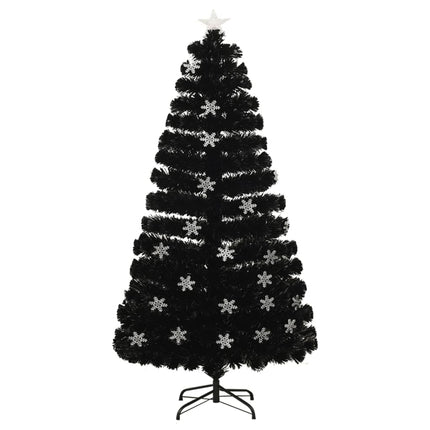 Julgran med LED-snöflingor svart 120 cm fiberoptik