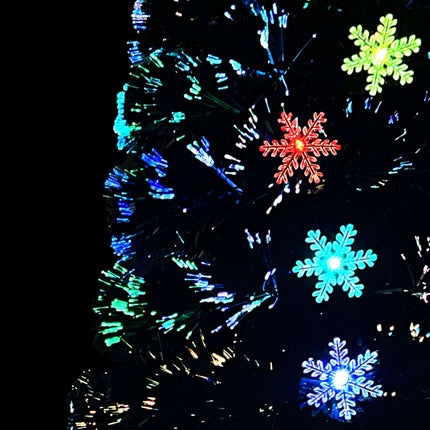 Julgran med LED-snöflingor svart 120 cm fiberoptik