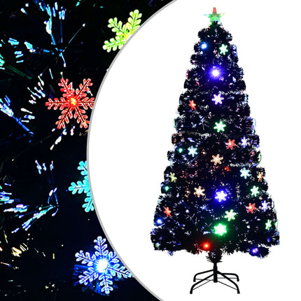 Julgran med LED-snöflingor svart 150 cm fiberoptik