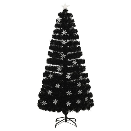 Julgran med LED-snöflingor svart 150 cm fiberoptik