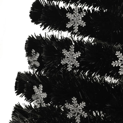 Julgran med LED-snöflingor svart 150 cm fiberoptik