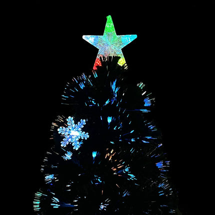 Julgran med LED-snöflingor svart 180 cm fiberoptik