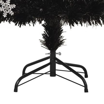 Julgran med LED-snöflingor svart 180 cm fiberoptik