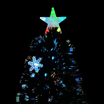 Julgran med LED-snöflingor svart 210 cm fiberoptik