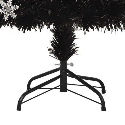 Julgran med LED-snöflingor svart 210 cm fiberoptik