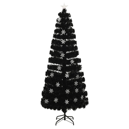 Julgran med LED-snöflingor svart 240 cm fiberoptik