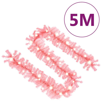 Julgirlang med LED-lampor 5 m rosa