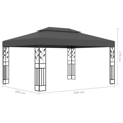 Paviljong med dubbeltak och ljusslinga LED 3x4 m antracit