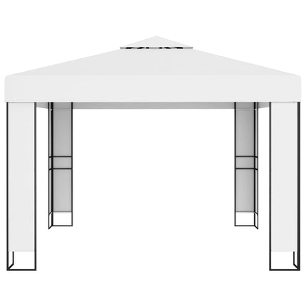 Paviljong med dubbeltak och ljusslinga LED 3x3 m vit