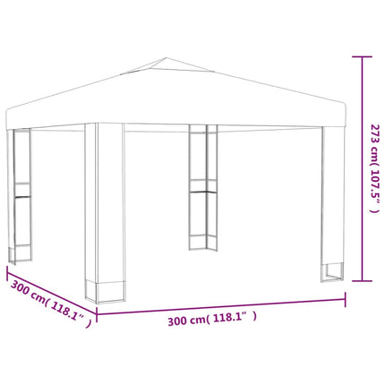Paviljong med dubbeltak och ljusslinga LED 3x3 m vit