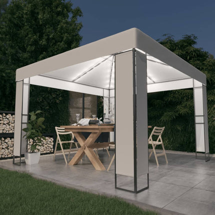 Paviljong med dubbeltak och ljusslinga LED 3x3 m vit