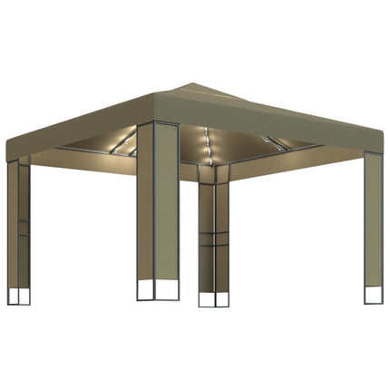 Paviljong dubbla tak och ljusslinga LED 3x3x2,7 m taupe