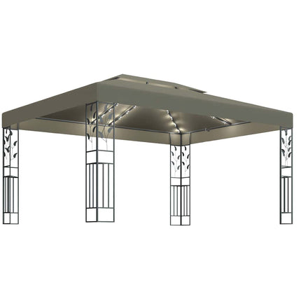Paviljong dubbla tak och ljusslinga LED 3x4 m taupe