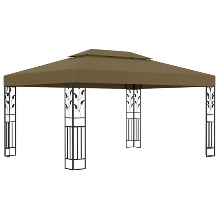 Paviljong dubbla tak och ljusslinga LED 3x4 m taupe