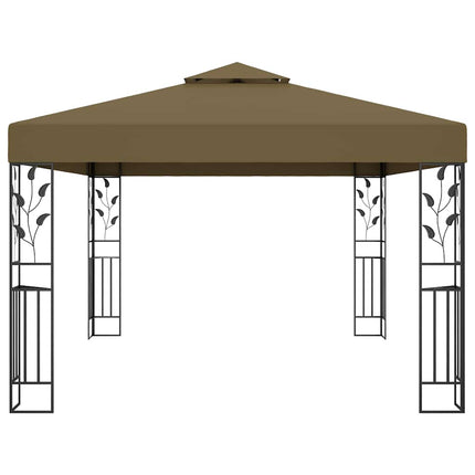 Paviljong dubbla tak och ljusslinga LED 3x4 m taupe
