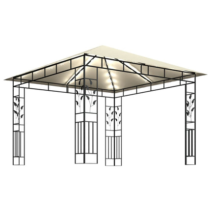 Paviljong med myggnät och ljusslinga LED 3x3x2,73 m gräddvit