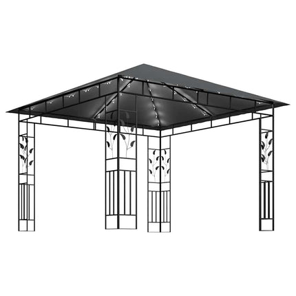 Paviljong med myggnät och ljusslinga LED 3x3x2,73m antracit