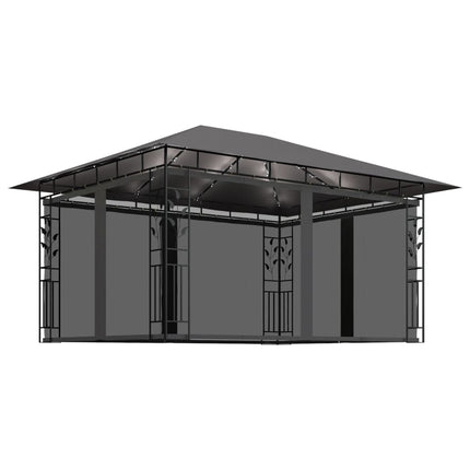 Paviljong myggnät ljusslinga LED 4x3x2,73 m antracit 180 g/m²
