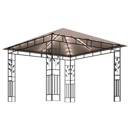 Paviljong myggnät och ljusslinga LED 3x3x2,73 m taupe 180 g/m²