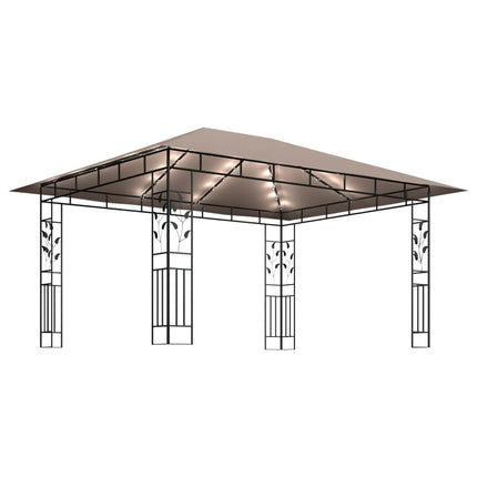 Paviljong myggnät och ljusslinga LED 4x3x2,73 m taupe 180 g/m²