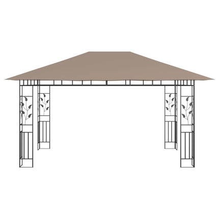 Paviljong myggnät och ljusslinga LED 4x3x2,73 m taupe 180 g/m²