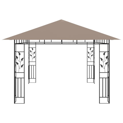 Paviljong myggnät och ljusslinga LED 4x3x2,73 m taupe 180 g/m²