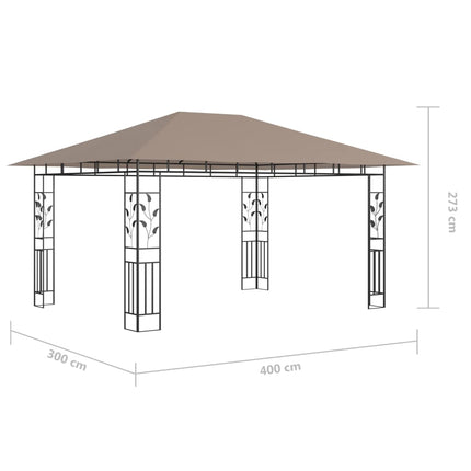 Paviljong myggnät och ljusslinga LED 4x3x2,73 m taupe 180 g/m²