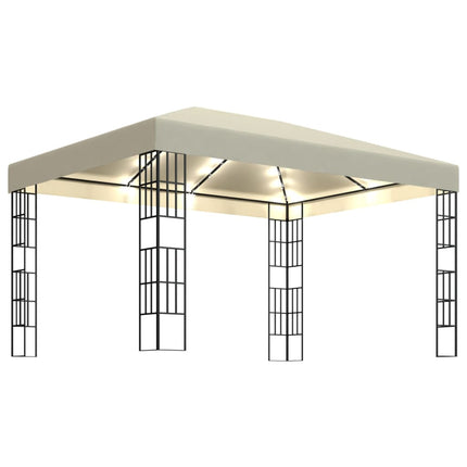 Paviljong med ljusslinga LED 3x4 m gräddvit
