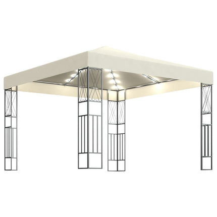 Paviljong med ljusslinga LED 3x3 m gräddvit tyg