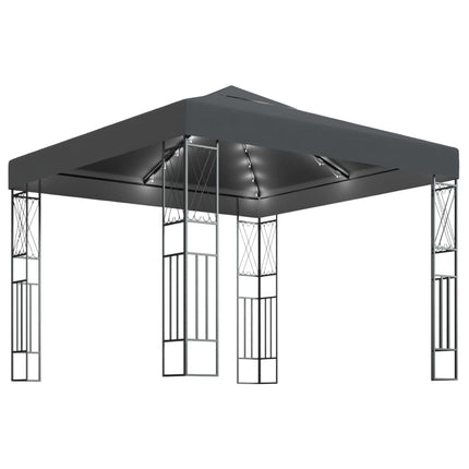 Paviljong med ljusslinga LED 3x3 m antracit tyg