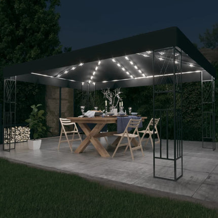 Paviljong med ljusslinga LED 3x4 m antracit tyg