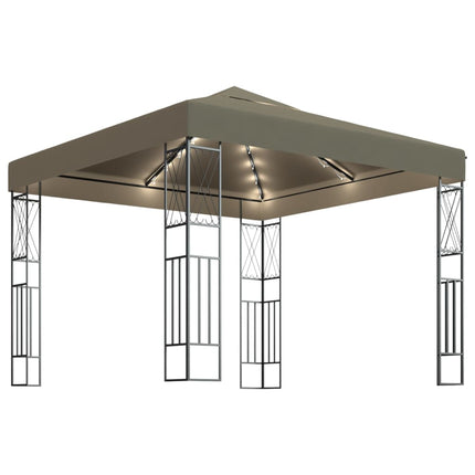 Paviljong med ljusslinga LED 3x3 m taupe tyg