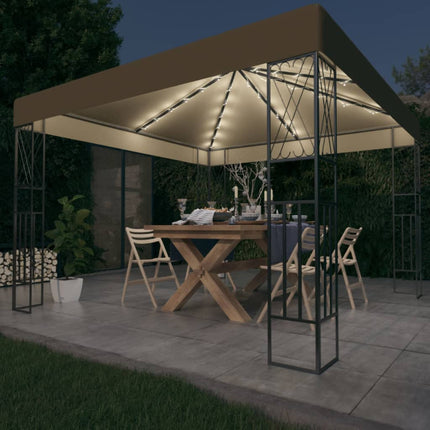 Paviljong med ljusslinga LED 3x3 m taupe tyg