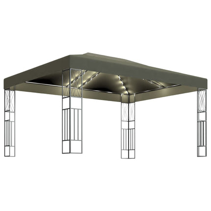 Paviljong med ljusslinga LED 3x4 m taupe tyg