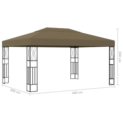 Paviljong med ljusslinga LED 3x4 m taupe tyg