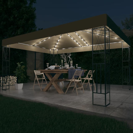 Paviljong med ljusslinga LED 3x4 m taupe tyg