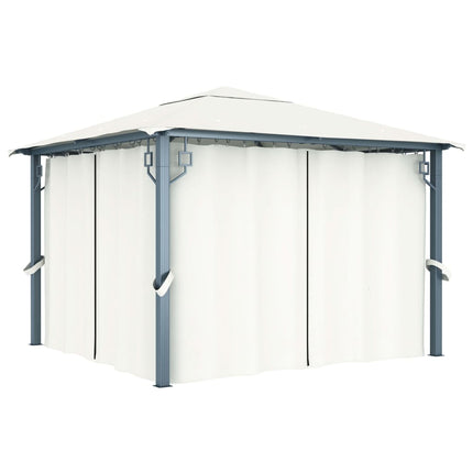 Paviljong med gardin & ljusslinga LED 3x3 m gräddvit aluminium