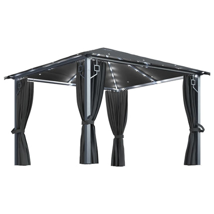 Paviljong med gardin & ljusslinga LED 3x3 m antracit aluminium