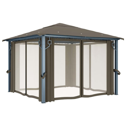 Paviljong med gardin & ljusslinga LED 3x3m taupe aluminium