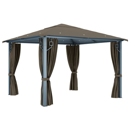 Paviljong med gardin & ljusslinga LED 3x3m taupe aluminium
