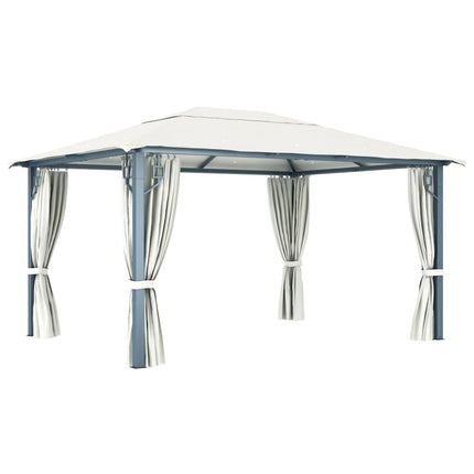 Paviljong med gardin & ljusslinga LED 4x3 m gräddvit aluminium