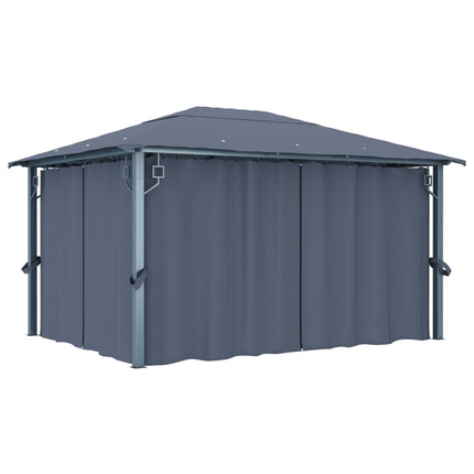 Paviljong med gardin & ljusslinga LED 4x3 m antracit aluminium