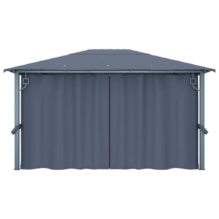 Paviljong med gardin & ljusslinga LED 4x3 m antracit aluminium