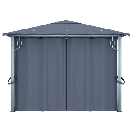 Paviljong med gardin & ljusslinga LED 4x3 m antracit aluminium