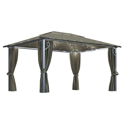 Paviljong med gardin & ljusslinga LED 4x3m taupe aluminium