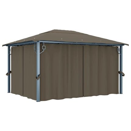 Paviljong med gardin & ljusslinga LED 4x3m taupe aluminium