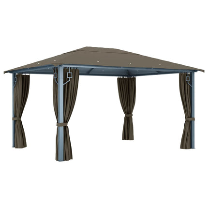 Paviljong med gardin & ljusslinga LED 4x3m taupe aluminium