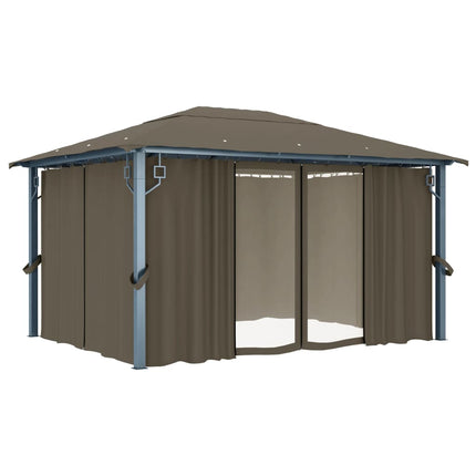 Paviljong med gardin & ljusslinga LED 4x3m taupe aluminium