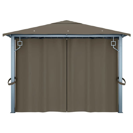 Paviljong med gardin & ljusslinga LED 4x3m taupe aluminium